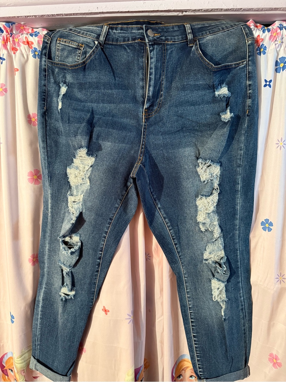 SHEIN Distressed Dark Blue Cropped Skinny Jeans